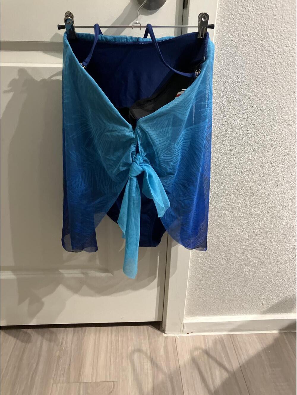 NWT Blue Two-Piece Swimwear Set with Sheer Tie Cover-Up
